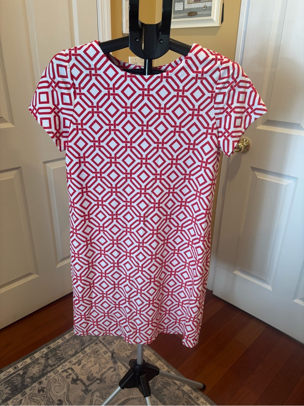 Jude Connally White Dress with Red Geometric Print
